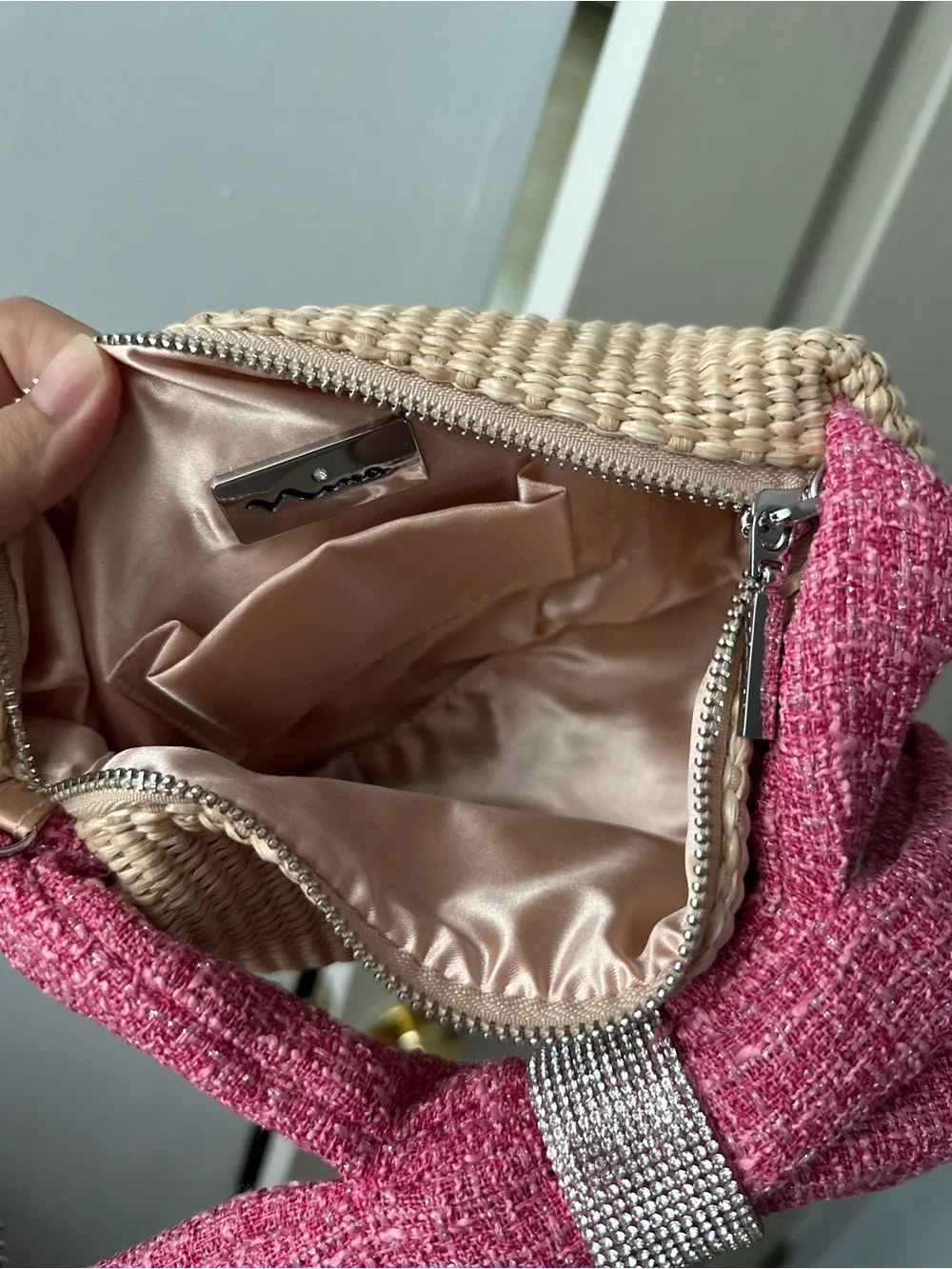 Nina - Tula Straw Bow Small Satchel Handbag - Crosbody Bag